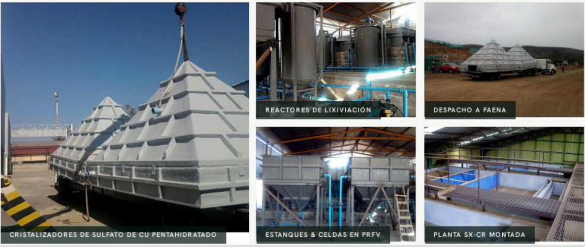 Cristalizadores de sulfato de cobre, reactores de lixiviación y planta SX-CR